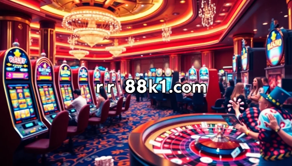 Experience thrilling slot machine gameplay at https://rr88k1.com/ with vibrant lights and exciting casino action.